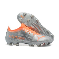 Puma ultra 1.4 FG Low Silver And Orange Men Football Boots
