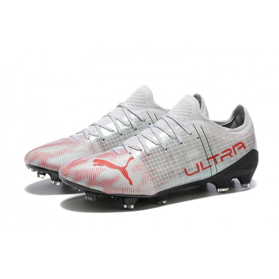 Puma ultra 1.4 FG Low White Black And Red Men Football Boots