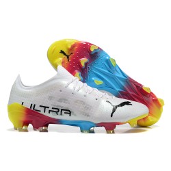 Puma ultra 1.4 FG Low White Blue And Yellow Men Football Boots