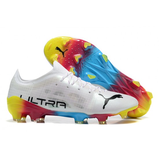 Puma ultra 1.4 FG Low White Blue And Yellow Men Football Boots