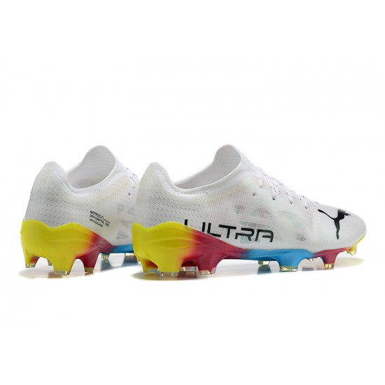 Puma ultra 1.4 FG Low White Blue And Yellow Men Football Boots