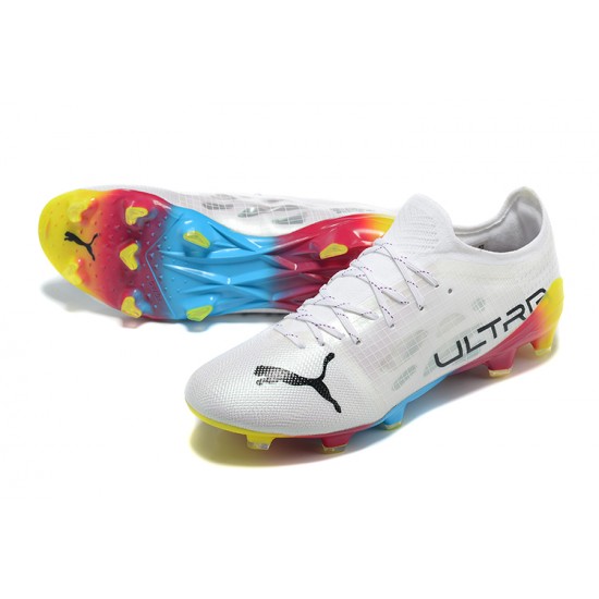 Puma ultra 1.4 FG Low White Blue And Yellow Men Football Boots