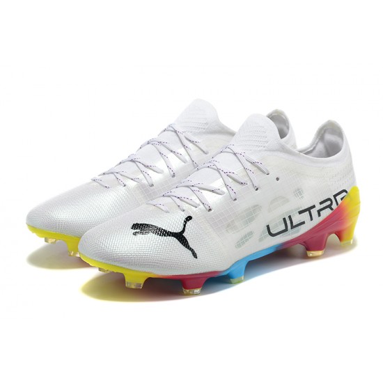 Puma ultra 1.4 FG Low White Blue And Yellow Men Football Boots